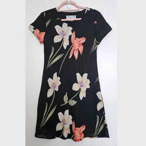 Jessica Howard Short Sleeves A-Line Lined Floral Midi Dress, 4P 4 Petite